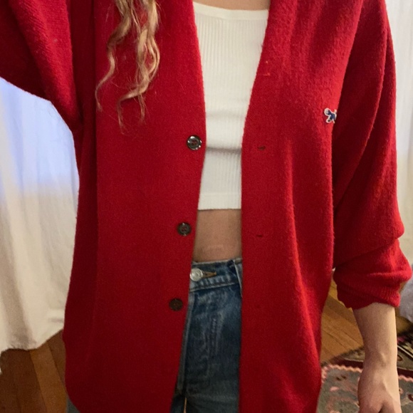 Vintage 'The Fox Sweater' JC Penny - Red Large Grandpa Cardigan - Picture 6 of 6